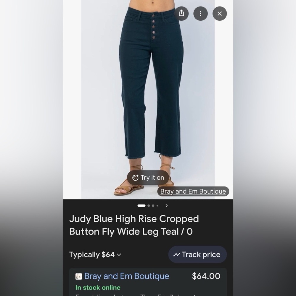 Judy Blue High Waist Wide Leg Crop Button Fly frayed hem Pants